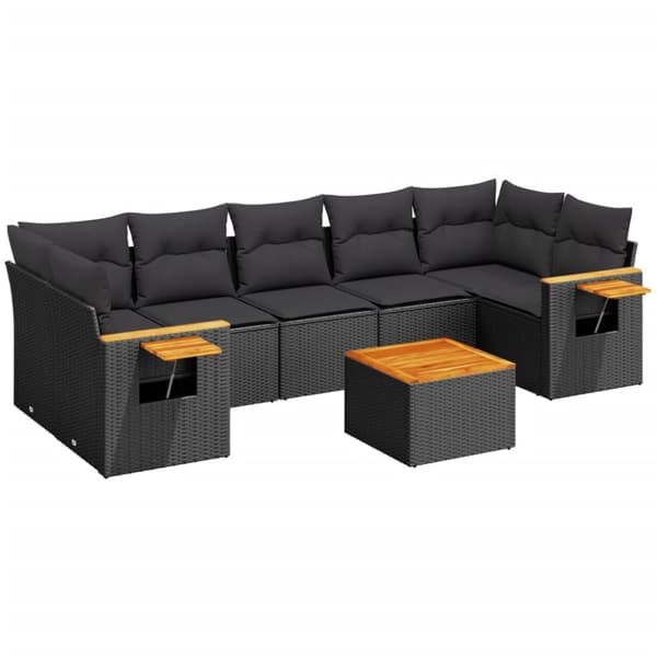 vidaXL sofasæt til haven 8 dele med hynder polyrattan sort