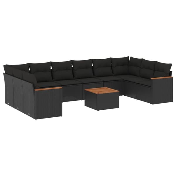 vidaXL sofasæt til haven 11 dele med hynder polyrattan sort