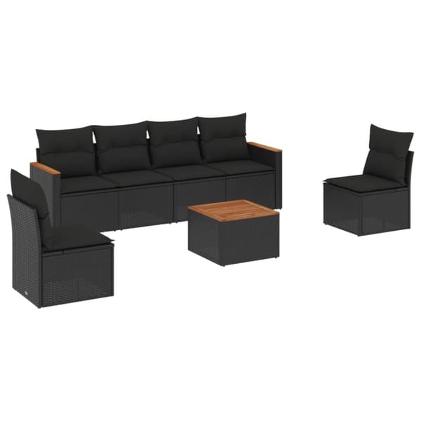 vidaXL sofasæt til haven 7 dele med hynder polyrattan sort