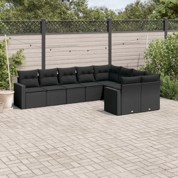 vidaXL sofasæt til haven 9 dele med hynder polyrattan sort