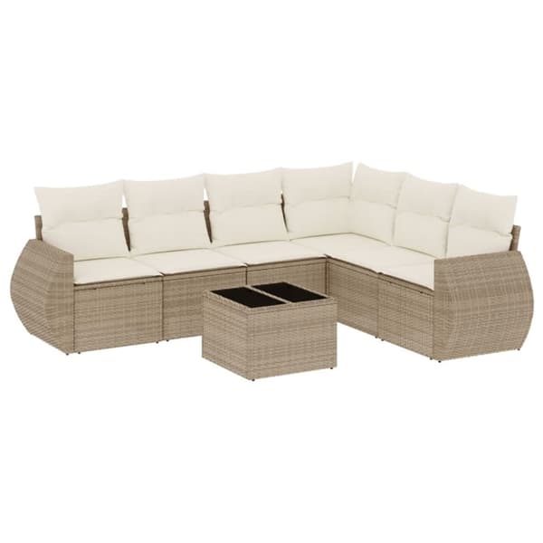 vidaXL sofasæt til haven 7 dele med hynder polyrattan beige