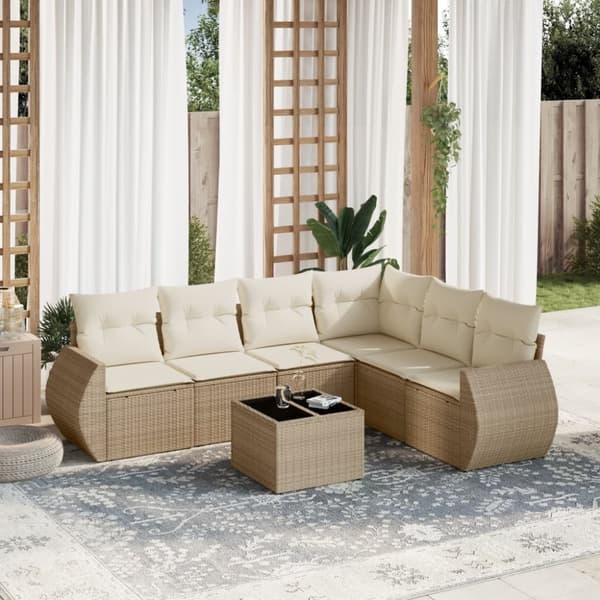 vidaXL sofasæt til haven 7 dele med hynder polyrattan beige
