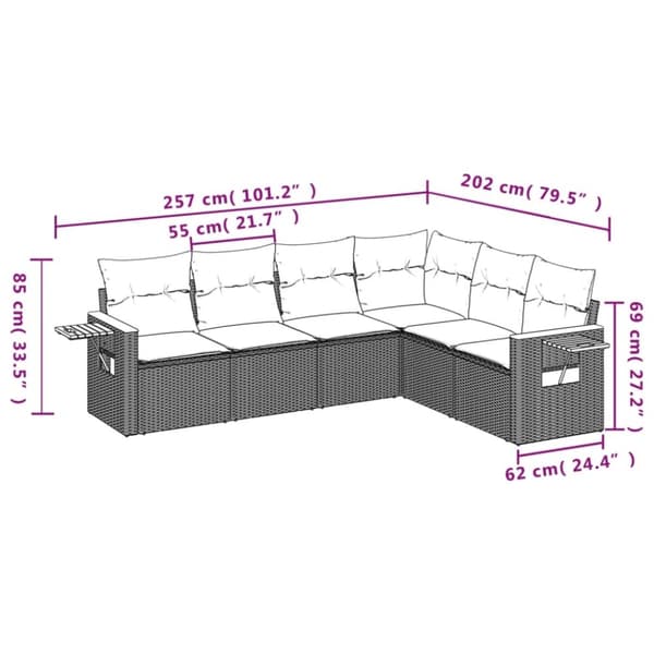vidaXL sofasæt til haven 6 dele med hynder polyrattan sort