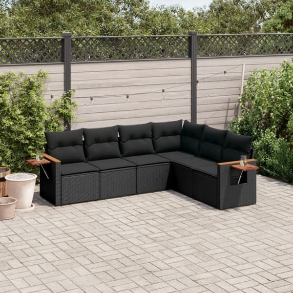 vidaXL sofasæt til haven 6 dele med hynder polyrattan sort