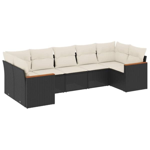 vidaXL sofasæt til haven 7 dele med hynder polyrattan sort