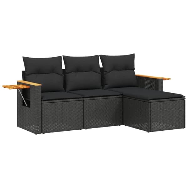 vidaXL sofasæt til haven 4 dele med hynder polyrattan sort
