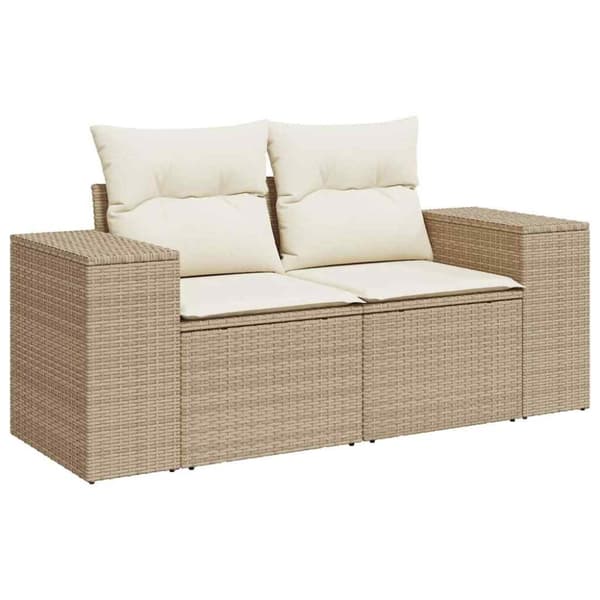 vidaXL Soffgrupp för trädgården med dynor 6 delar beige konstrotting