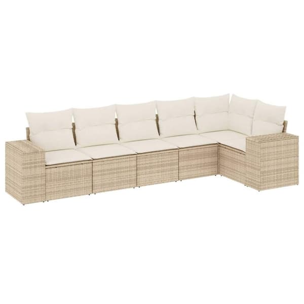 vidaXL Soffgrupp för trädgården med dynor 6 delar beige konstrotting