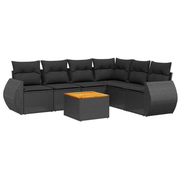 vidaXL sofasæt til haven 7 dele med hynder polyrattan sort