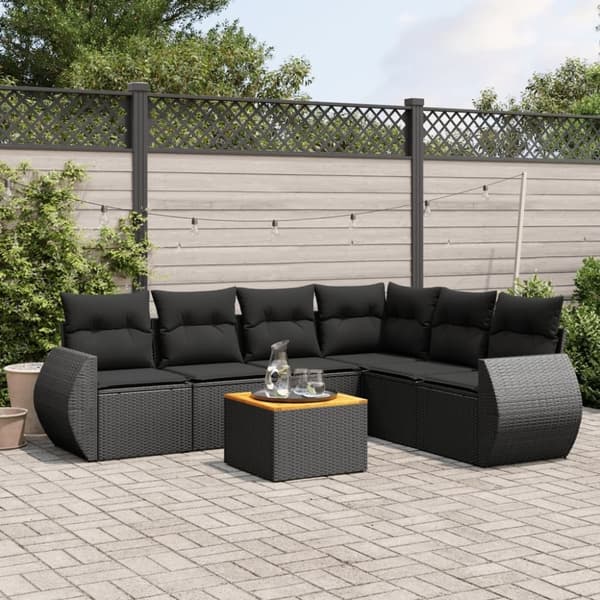 vidaXL sofasæt til haven 7 dele med hynder polyrattan sort