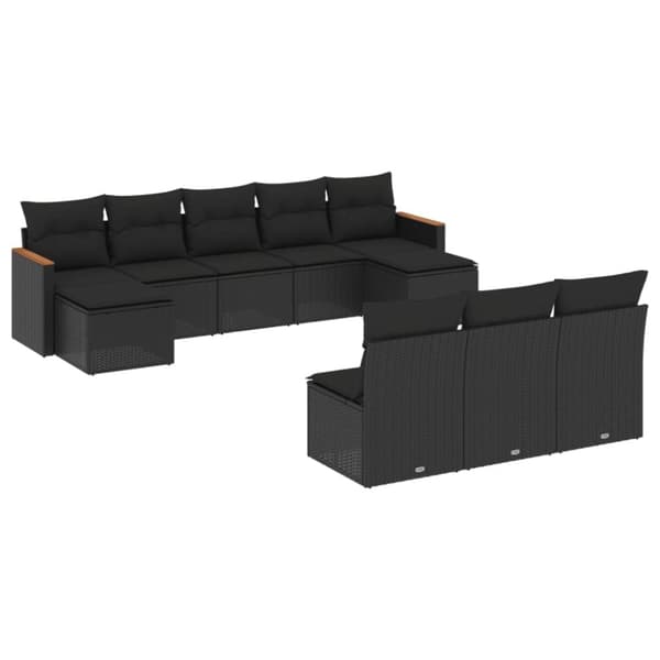 vidaXL sofasæt til haven 10 dele med hynder polyrattan sort