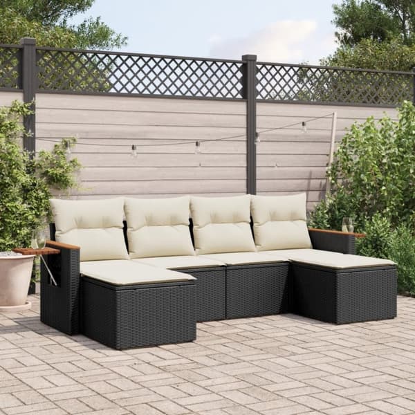 vidaXL sofasæt til haven 6 dele med hynder polyrattan sort