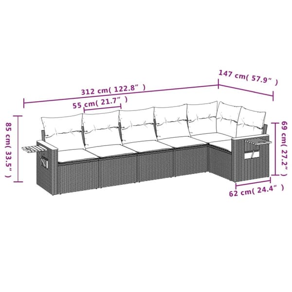 vidaXL sofasæt til haven 6 dele med hynder polyrattan sort