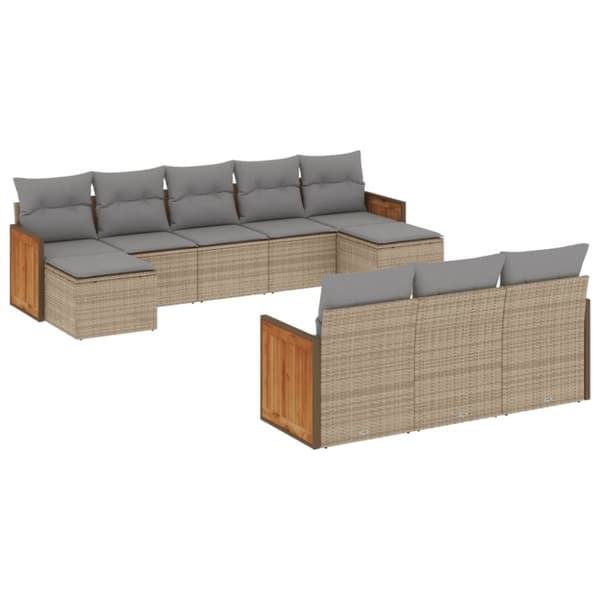 vidaXL sofasæt til haven 10 dele med hynder polyrattan beige