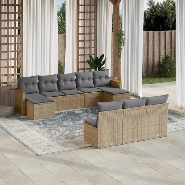 vidaXL sofasæt til haven 10 dele med hynder polyrattan beige