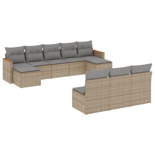 vidaXL sofasæt til haven 10 dele med hynder polyrattan beige