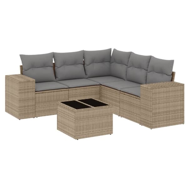 vidaXL sofasæt til haven 6 dele med hynder polyrattan beige