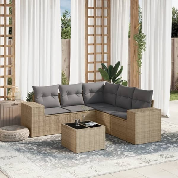 vidaXL sofasæt til haven 6 dele med hynder polyrattan beige