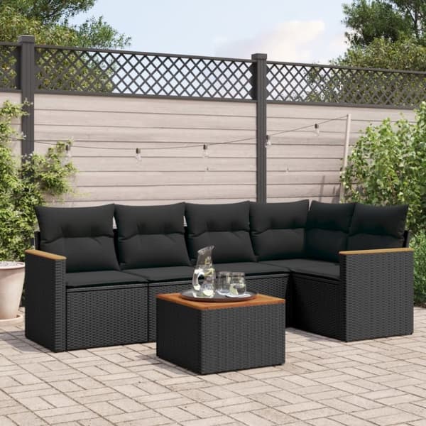 vidaXL sofasæt til haven 6 dele med hynder polyrattan sort