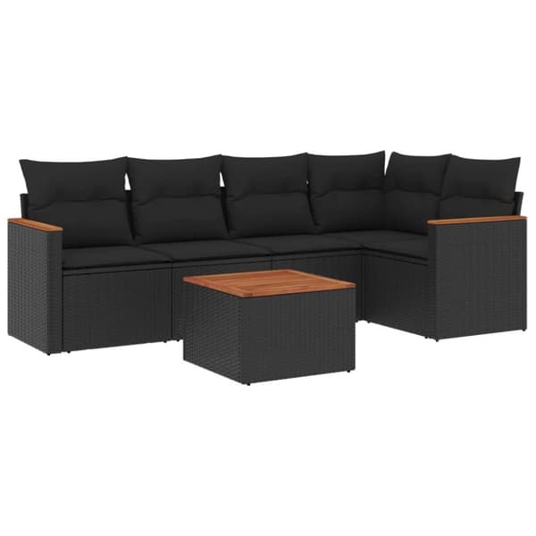 vidaXL sofasæt til haven 6 dele med hynder polyrattan sort