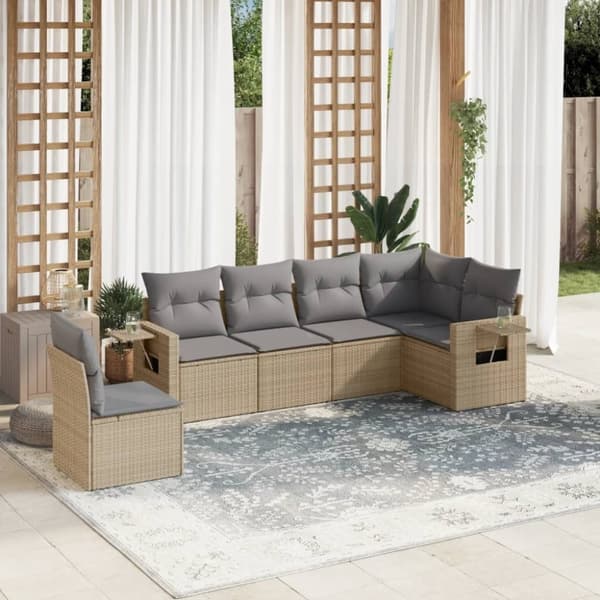 vidaXL sofasæt til haven 6 dele med hynder polyrattan beige