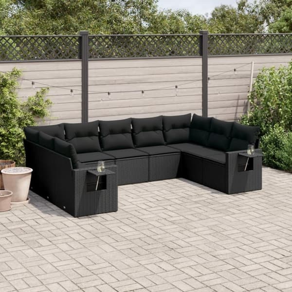 vidaXL sofasæt til haven 9 dele med hynder polyrattan sort