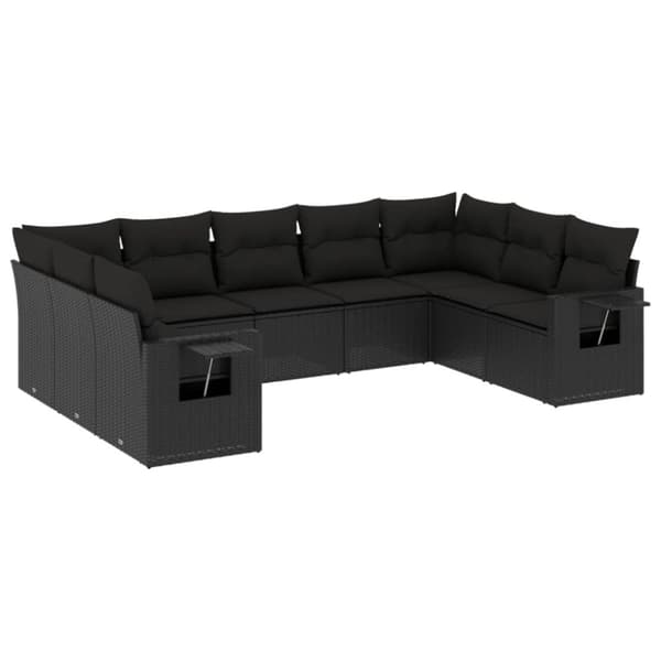 vidaXL sofasæt til haven 9 dele med hynder polyrattan sort
