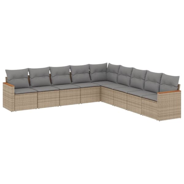 vidaXL Soffgrupp för trädgården med dynor 9 delar beige konstrotting