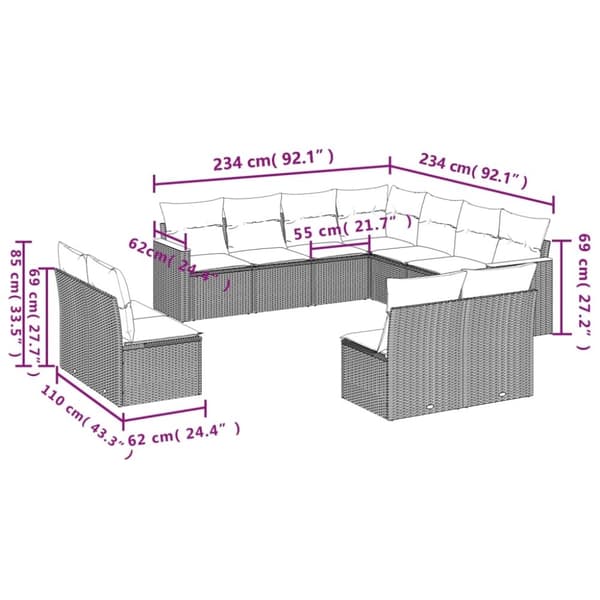 vidaXL sofasæt til haven 11 dele med hynder polyrattan beige