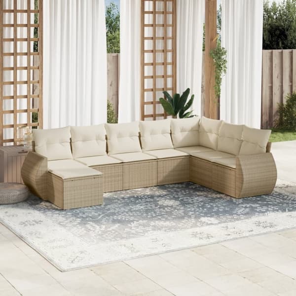 vidaXL sofasæt til haven 8 dele med hynder polyrattan beige