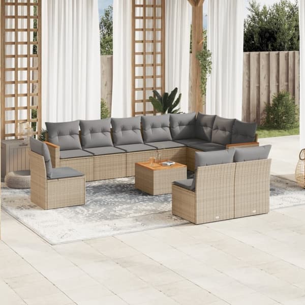vidaXL sofasæt til haven 11 dele med hynder polyrattan beige
