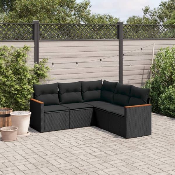 vidaXL sofasæt til haven 5 dele med hynder polyrattan sort