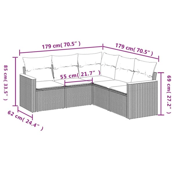 vidaXL sofasæt til haven 5 dele med hynder polyrattan sort