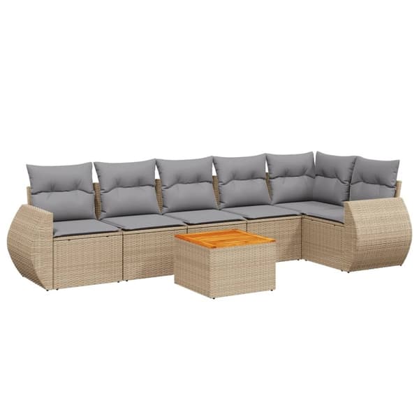 vidaXL sofasæt til haven 7 dele med hynder polyrattan beige