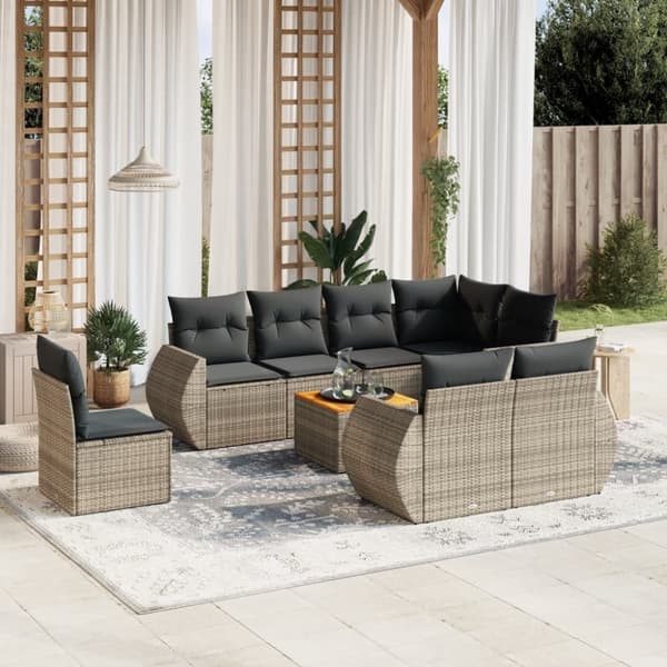 vidaXL sofasæt til haven 9 dele med hynder polyrattan grå