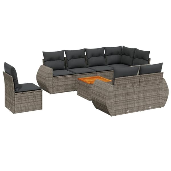 vidaXL sofasæt til haven 9 dele med hynder polyrattan grå