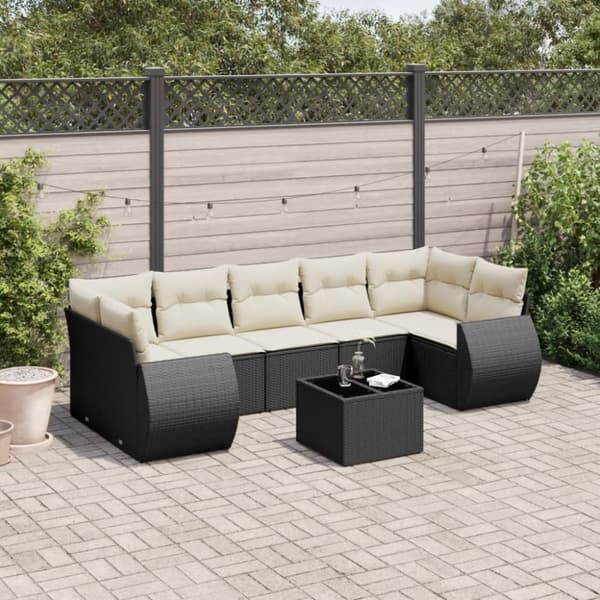 vidaXL sofasæt til haven 8 dele med hynder polyrattan sort