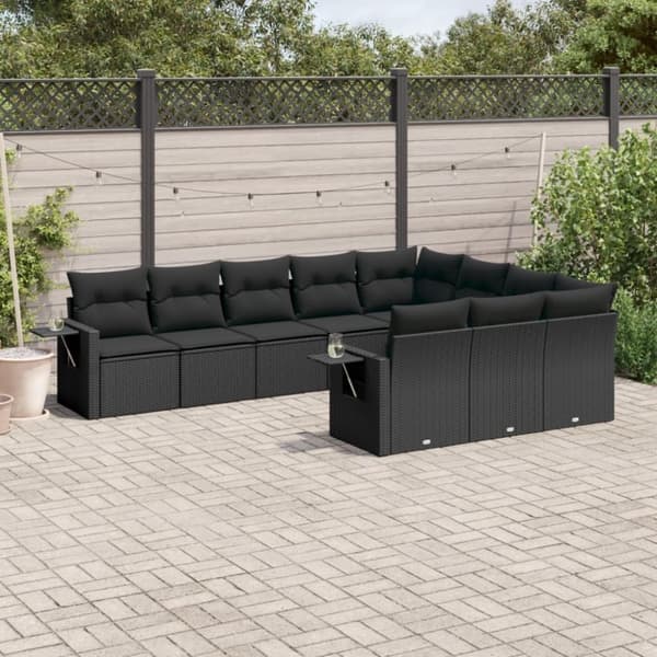 vidaXL sofasæt til haven 10 dele med hynder polyrattan sort