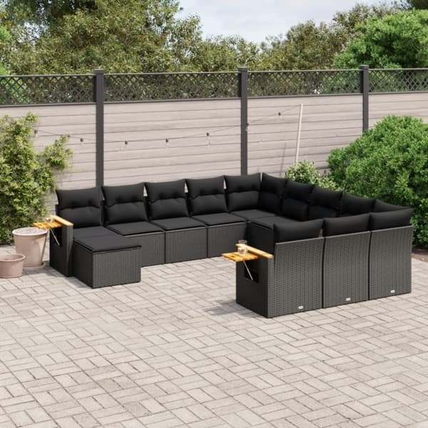 vidaXL sofasæt til haven 11 dele med hynder polyrattan sort