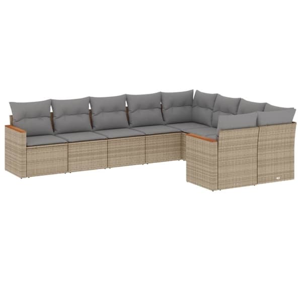 vidaXL Soffgrupp för trädgården med dynor 9 delar beige konstrotting