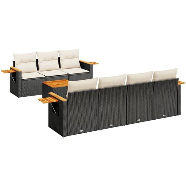 vidaXL sofasæt til haven 8 dele med hynder polyrattan sort