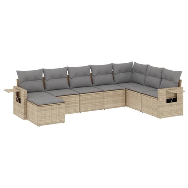 vidaXL sofasæt til haven 8 dele med hynder polyrattan beige