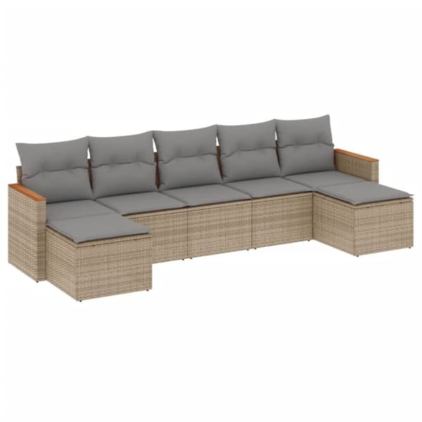 vidaXL sofasæt til haven 7 dele med hynder polyrattan beige