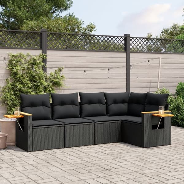 vidaXL sofasæt til haven 5 dele med hynder polyrattan sort