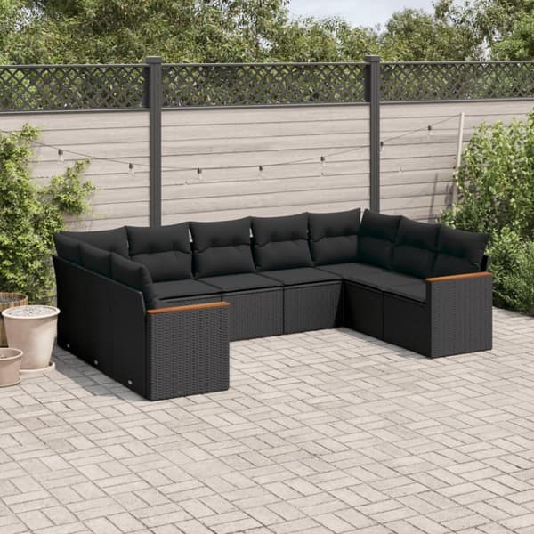vidaXL sofasæt til haven 9 dele med hynder polyrattan sort