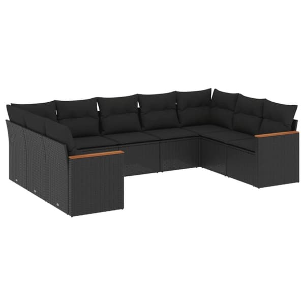 vidaXL sofasæt til haven 9 dele med hynder polyrattan sort