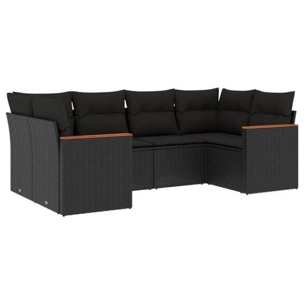 vidaXL sofasæt til haven 6 dele med hynder polyrattan sort