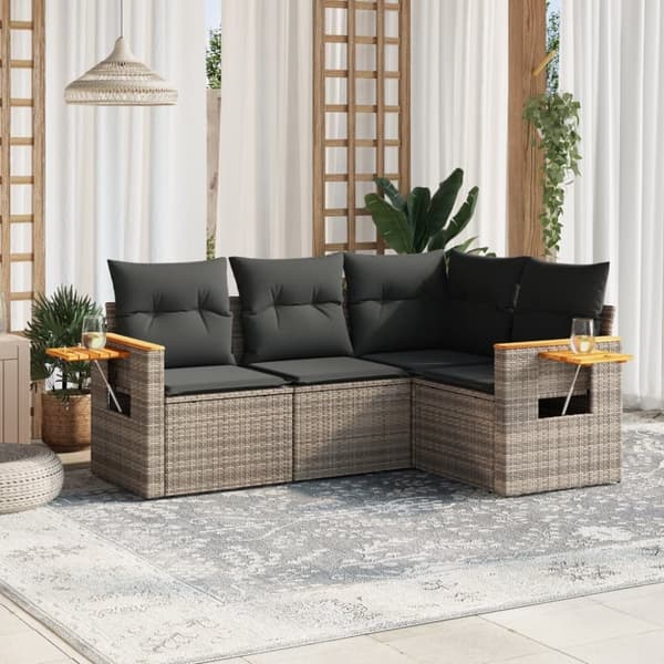 vidaXL sofasæt til haven 4 dele med hynder polyrattan grå