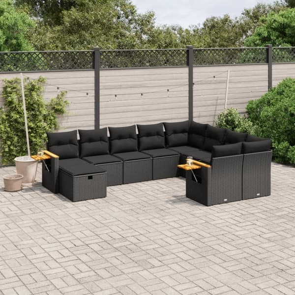 vidaXL sofasæt til haven 10 dele med hynder polyrattan sort