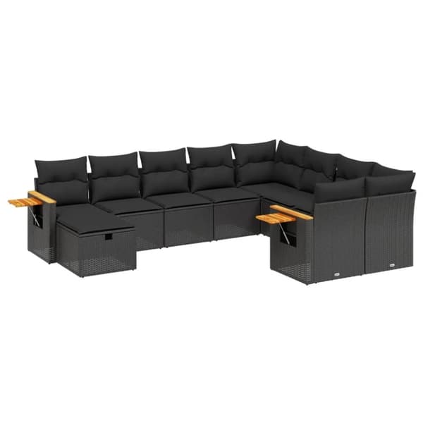 vidaXL sofasæt til haven 10 dele med hynder polyrattan sort